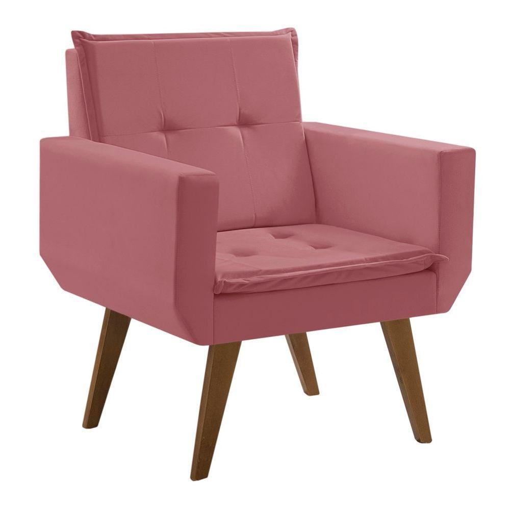 Poltrona Decorativa Taurus 1 Lugar Base Palito Tecido Suede Rosa - 1