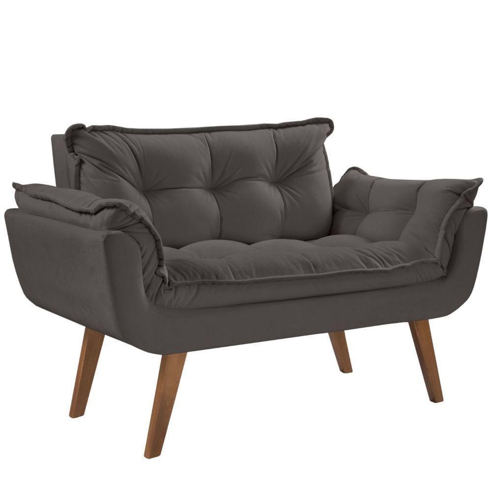 Poltrona Opalla 2 Lugares D Salla Suede Base Palito Cinza - 1