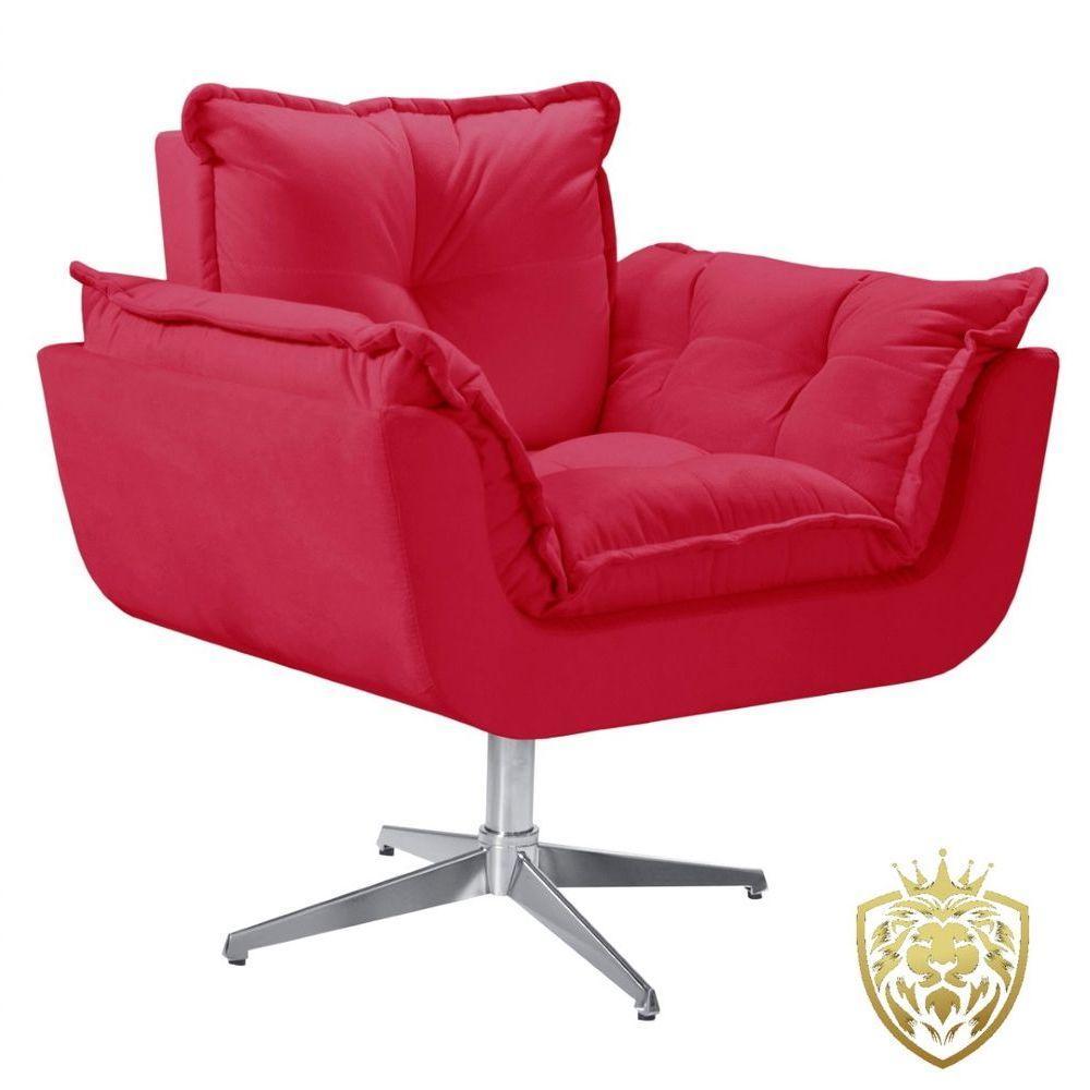 Poltrona Opalla Giratória Alumínio Suede Vermelho - 1