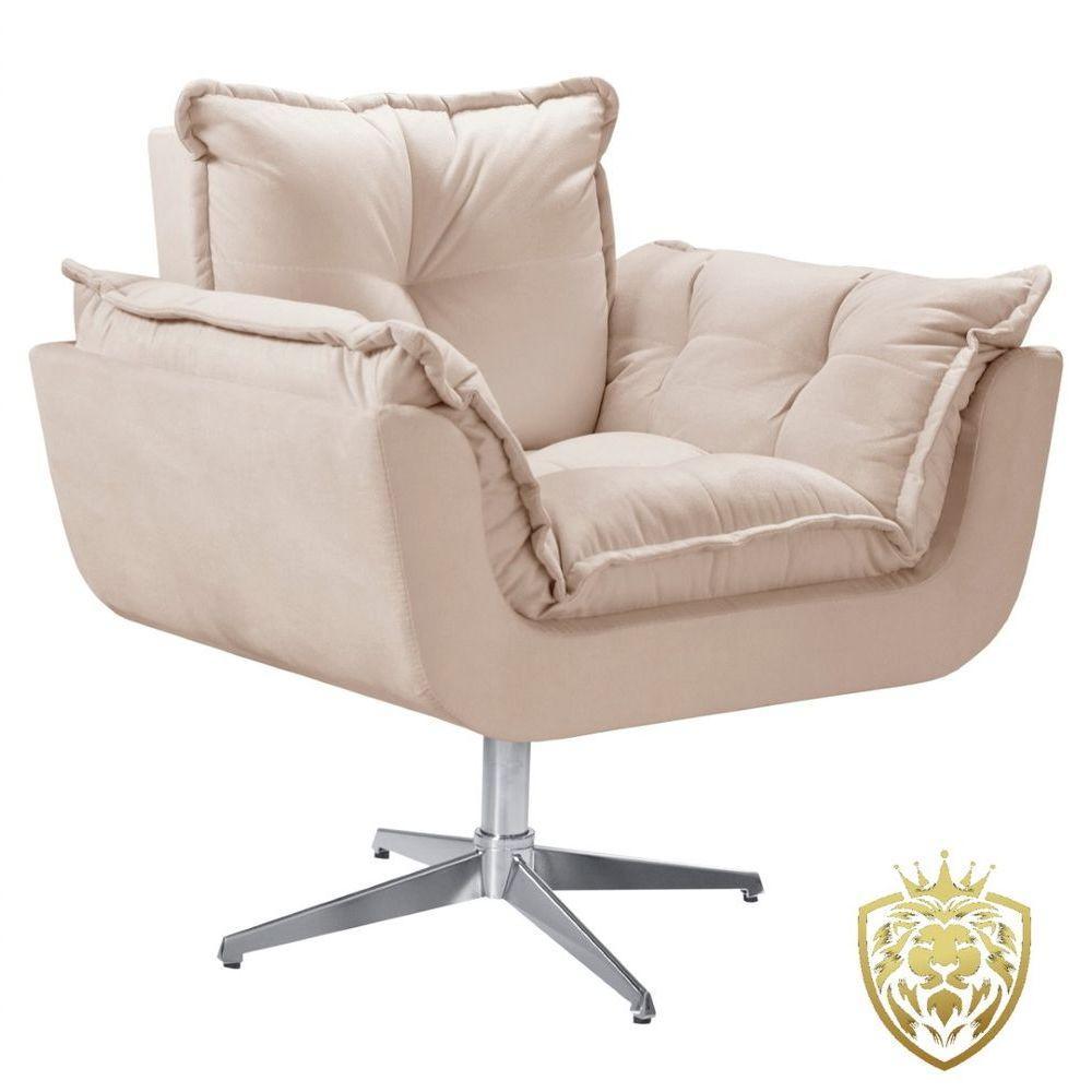 Poltrona Opalla Giratória Alumínio Suede Bege - 1