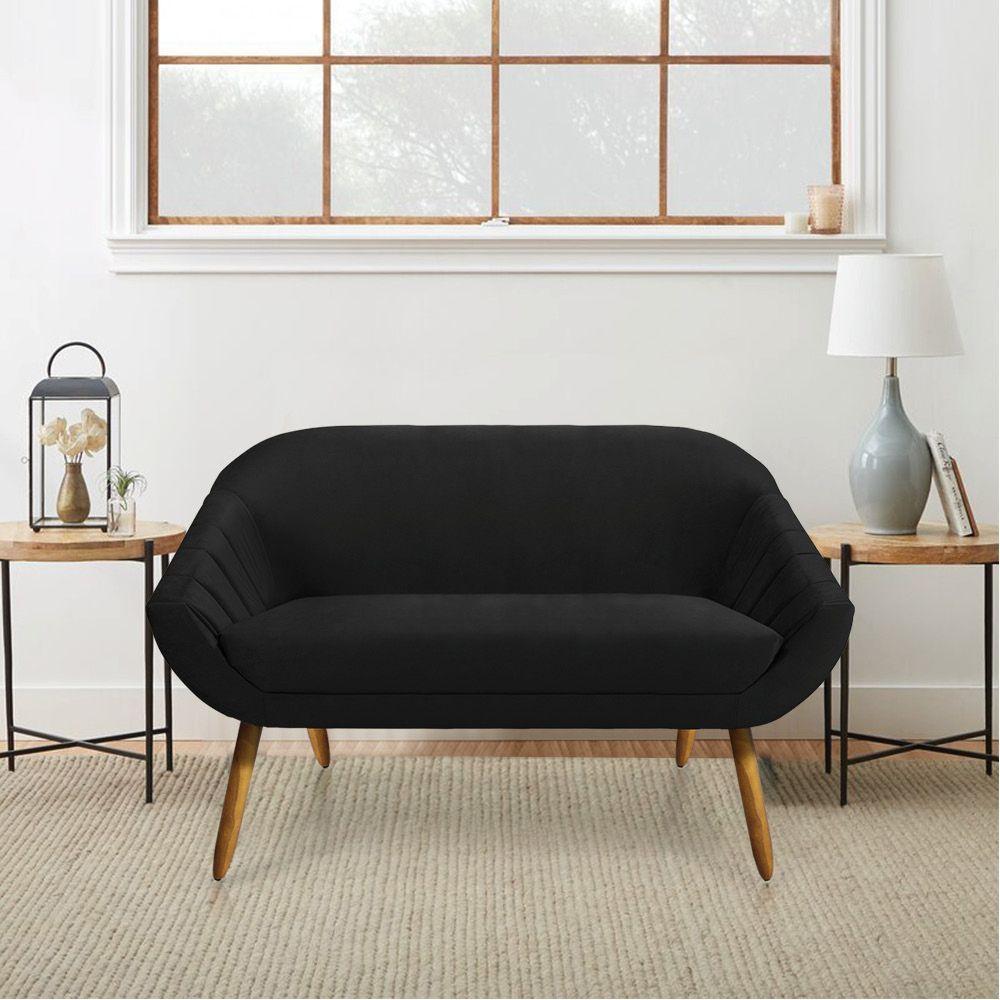 Kit 01 Namoradeira 02 Lugares E 01 Poltrona Giratória Giovana Veludo Base Madeira Preto - 8