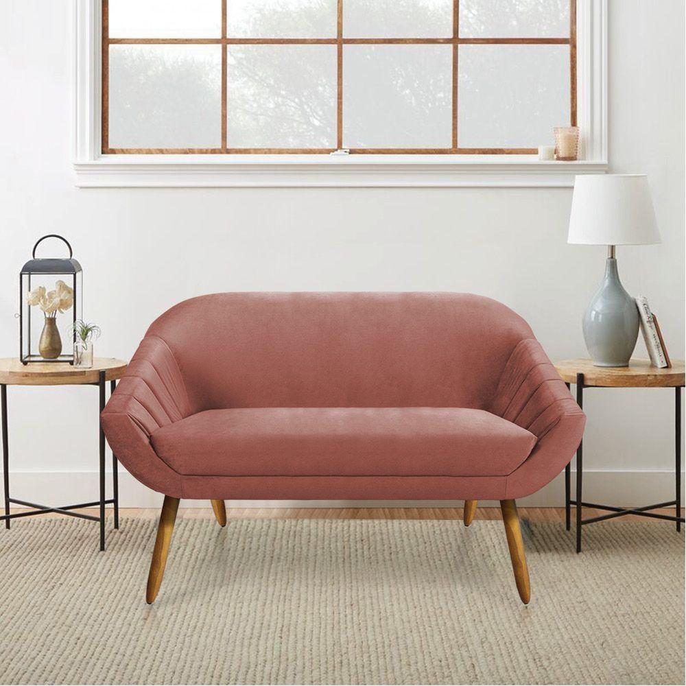 Kit 01 Namoradeira 02 Lugares E 02 Poltronas Giratória Giovana Veludo Base Madeira Rose - 8