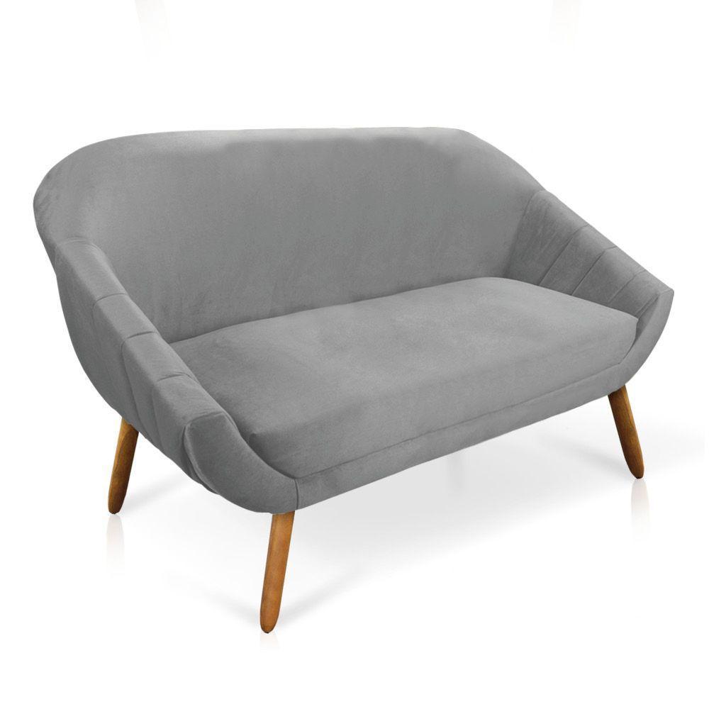 Kit 01 Namoradeira 02 Lugares E 02 Poltronas Giratória Giovana Veludo Base Madeira Cinza - 6