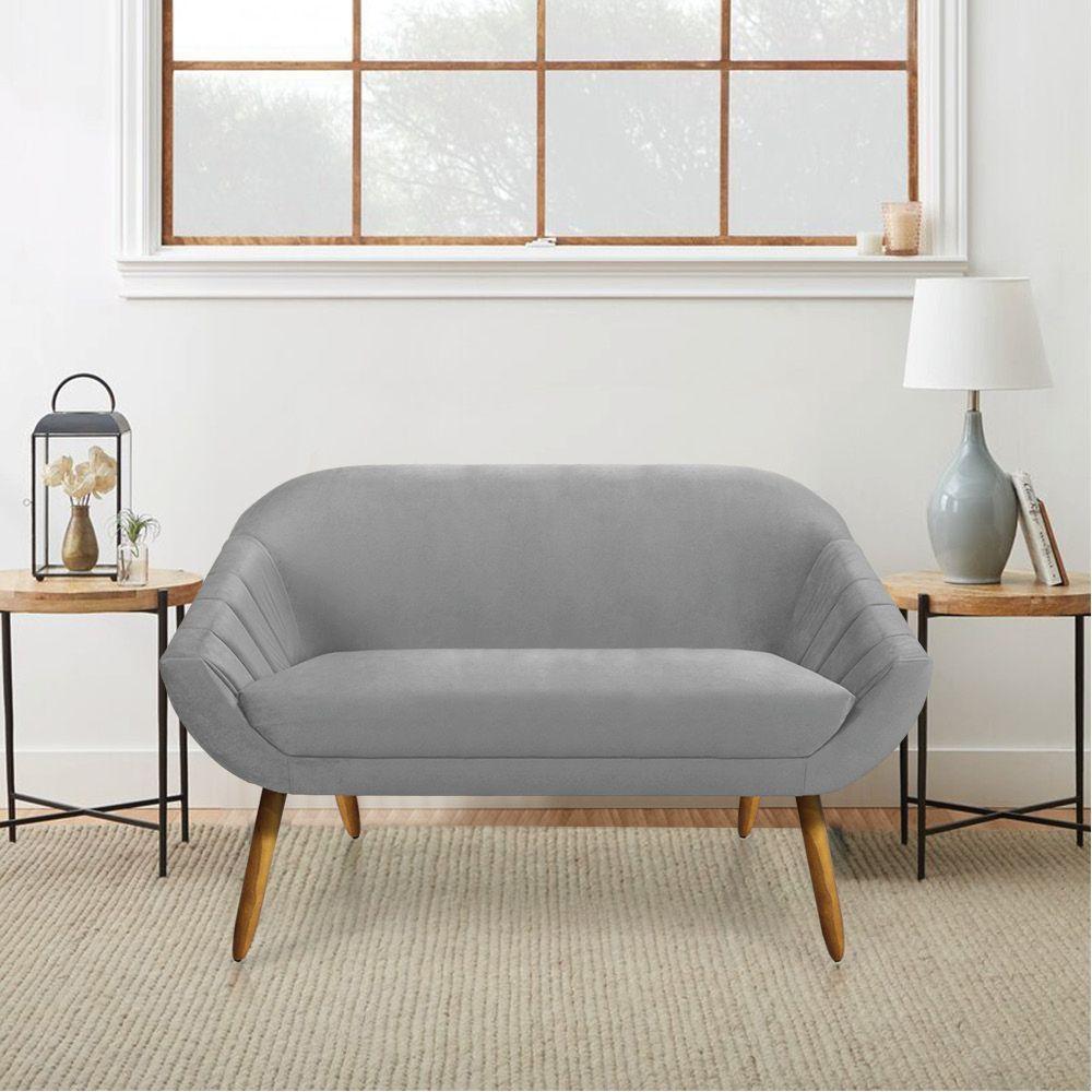 Kit 01 Namoradeira 02 Lugares E 02 Poltronas Giratória Giovana Veludo Base Madeira Cinza - 8