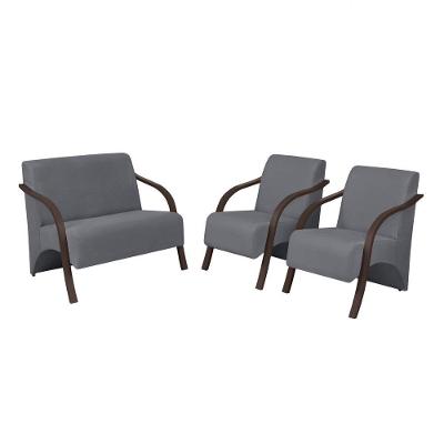 Conjunto Poltronas Vênus Braço Madeira Grafite