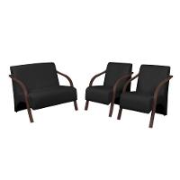 Conjunto Poltronas Vênus Braço Madeira Courino Preto - 1