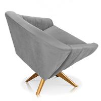 Kit 02 Poltronas Veludo Cinza Base Madeira