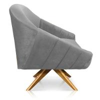 Kit 02 Poltronas Veludo Cinza Base Madeira - 5