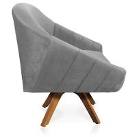 Kit 02 Poltronas Veludo Cinza Base Madeira