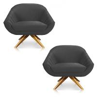 Kit 02 Poltronas Veludo Grafite Base Madeira - 1