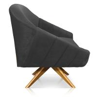 Kit 02 Poltronas Veludo Grafite Base Madeira - 5