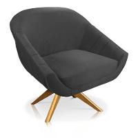 Kit 02 Poltronas Veludo Grafite Base Madeira - 7