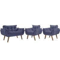 Conjunto Poltronas Opalla Pés Madeira Azul Bic - 1