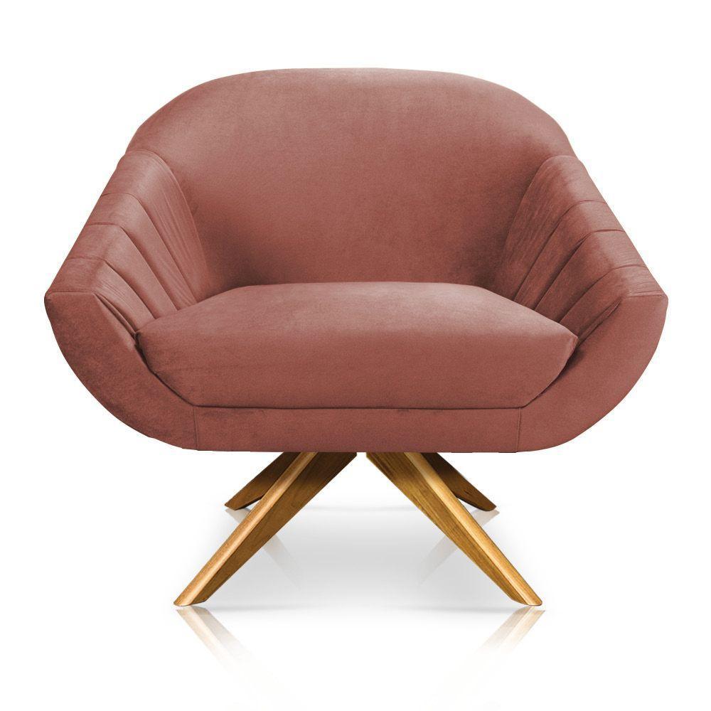 Kit 02 Poltronas Veludo Base Madeira Rose - 6