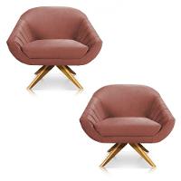 Kit 02 Poltronas Veludo Base Madeira Rose - 1