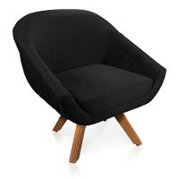 Kit 02 Poltronas Veludo Preto Base Madeira - 6