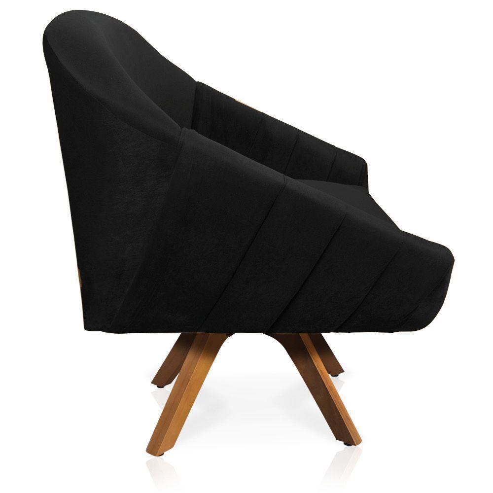 Kit 02 Poltronas Veludo Base Madeira Preto - 4
