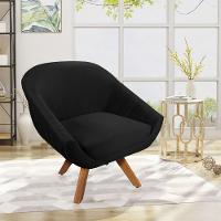 Kit 02 Poltronas Veludo Base Madeira Preto - 7