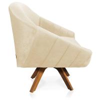 Kit 02 Poltronas Veludo Bege Base Madeira