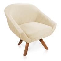 Kit 02 Poltronas Veludo Bege Base Madeira - 5