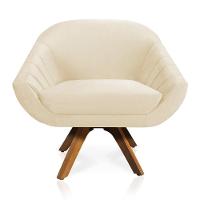 Kit 02 Poltronas Veludo Bege Base Madeira - 7