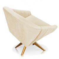 Kit 02 Poltronas Veludo Bege Base Madeira