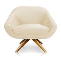 Kit 02 Poltronas Veludo Bege Base Madeira - 6