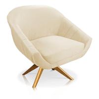 Kit 02 Poltronas Veludo Bege Base Madeira - 7