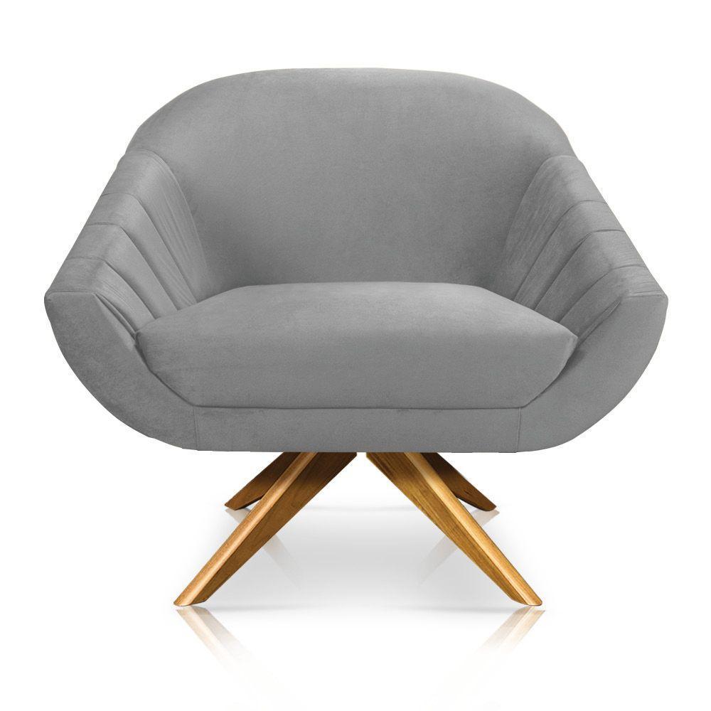 Kit 02 Poltronas Veludo Base Madeira Cinza - 6