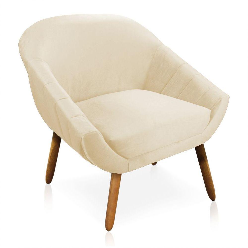 Kit 02 Poltronas Giovana Veludo Pés Palito Castanho Bege - 5