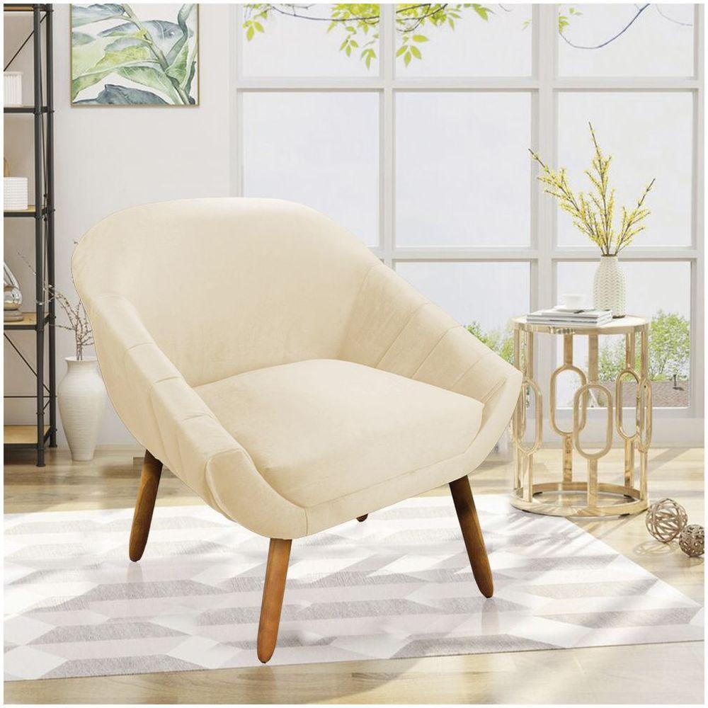 Kit 02 Poltronas Giovana Veludo Pés Palito Castanho Bege - 6