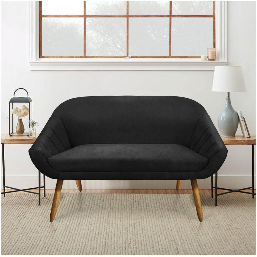 Kit 01 Namoradeira E 01 Poltrona Suede Base Madeira Mm30 Preto - 6