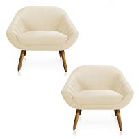 Kit 02 Poltronas Giovana Veludo Bege Pés Palito Castanho - 1