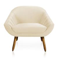 Kit 02 Poltronas Giovana Veludo Bege Pés Palito Castanho