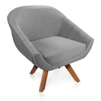 Kit 02 Poltronas Veludo Base Madeira Cinza - 5