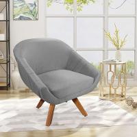 Kit 02 Poltronas Veludo Base Madeira Cinza - 6