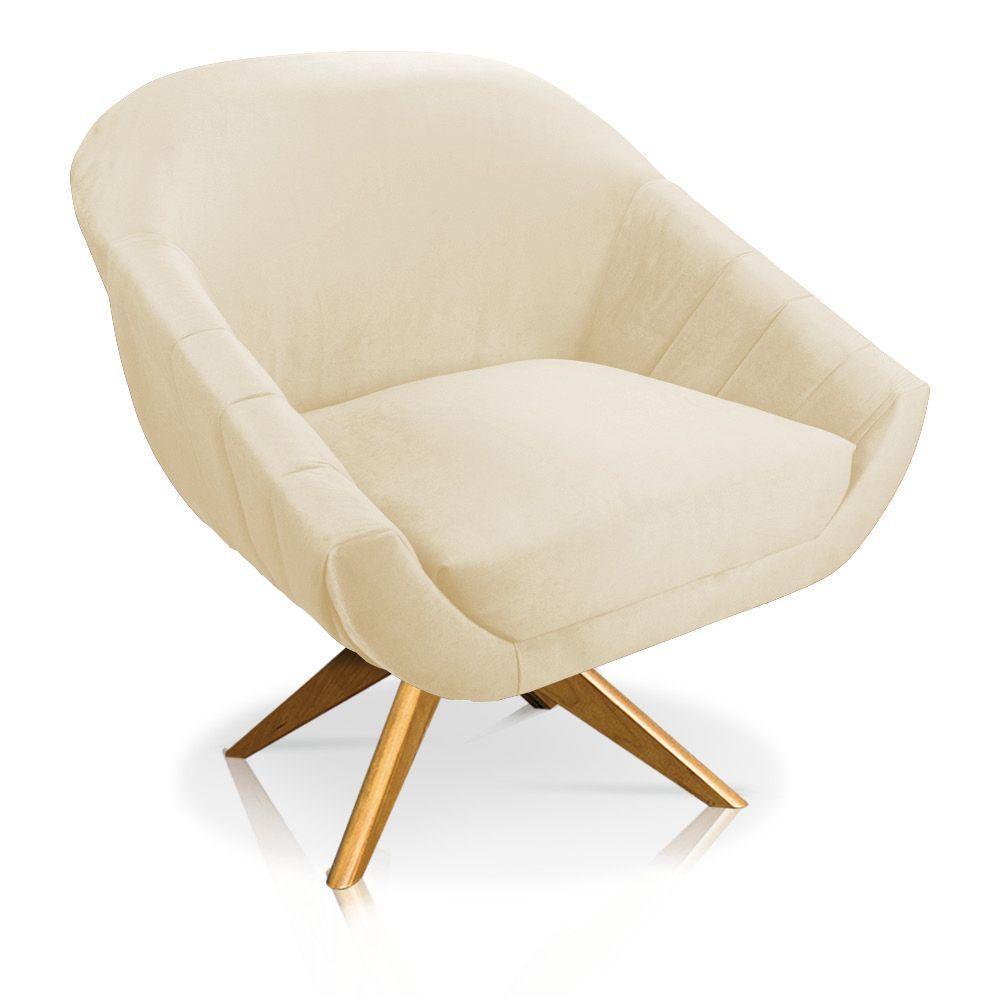 Kit 02 Poltronas Veludo Base Madeira Bege - 7