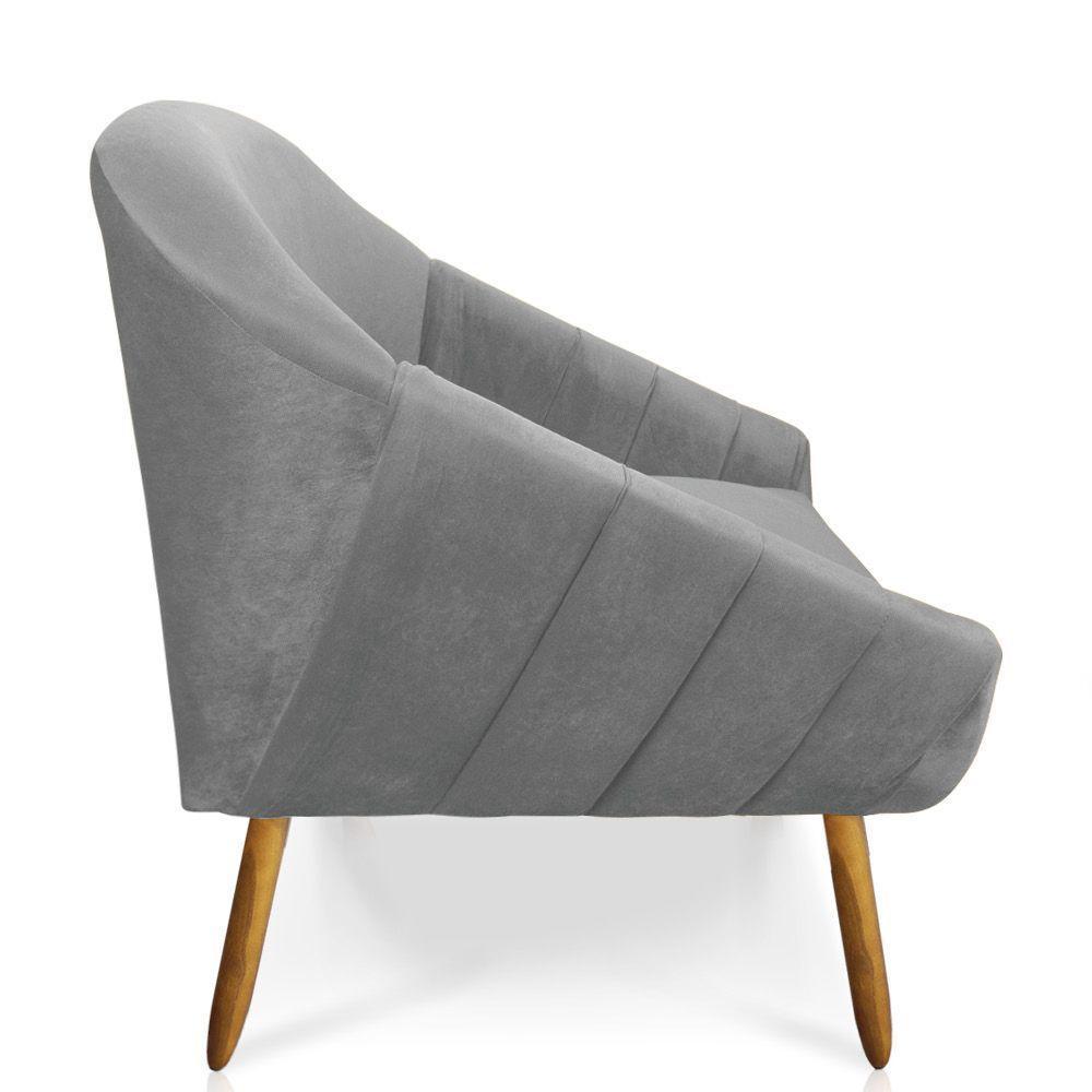 Kit 01 Namoradeira e 02 Poltronas Veludo Castanho Cinza - 4