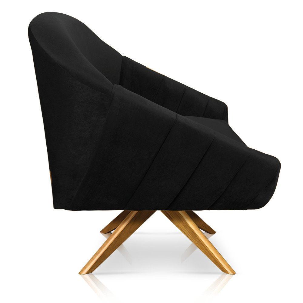 Kit 02 Poltronas Veludo Preto Base Madeira - 5