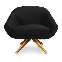 Kit 02 Poltronas Veludo Preto Base Madeira - 6