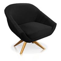 Kit 02 Poltronas Veludo Preto Base Madeira - 7