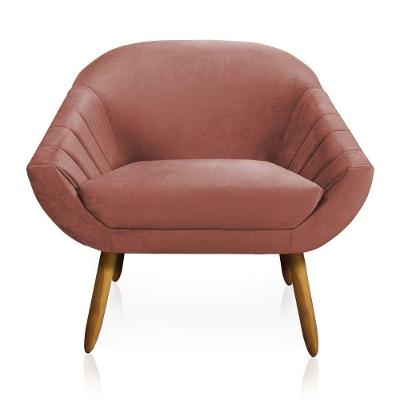 Kit 02 Poltronas Giovana Veludo Rose Pés Palito Castanho