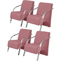 Kit 4 Poltronas Vênus De 1 Lugar Braço Alumínio Rosa - 1