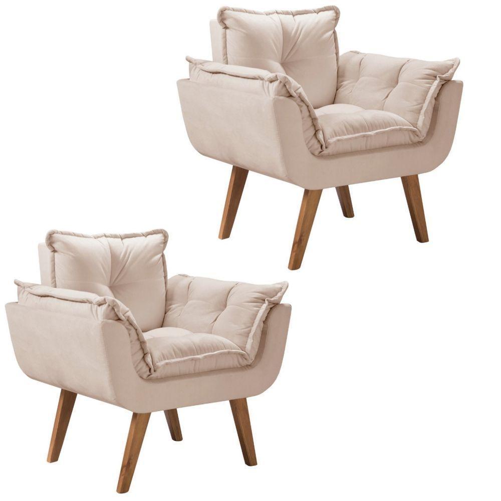 Kit 2 Poltronas Opalla Pés Palito 1 Lugar Bege - 1