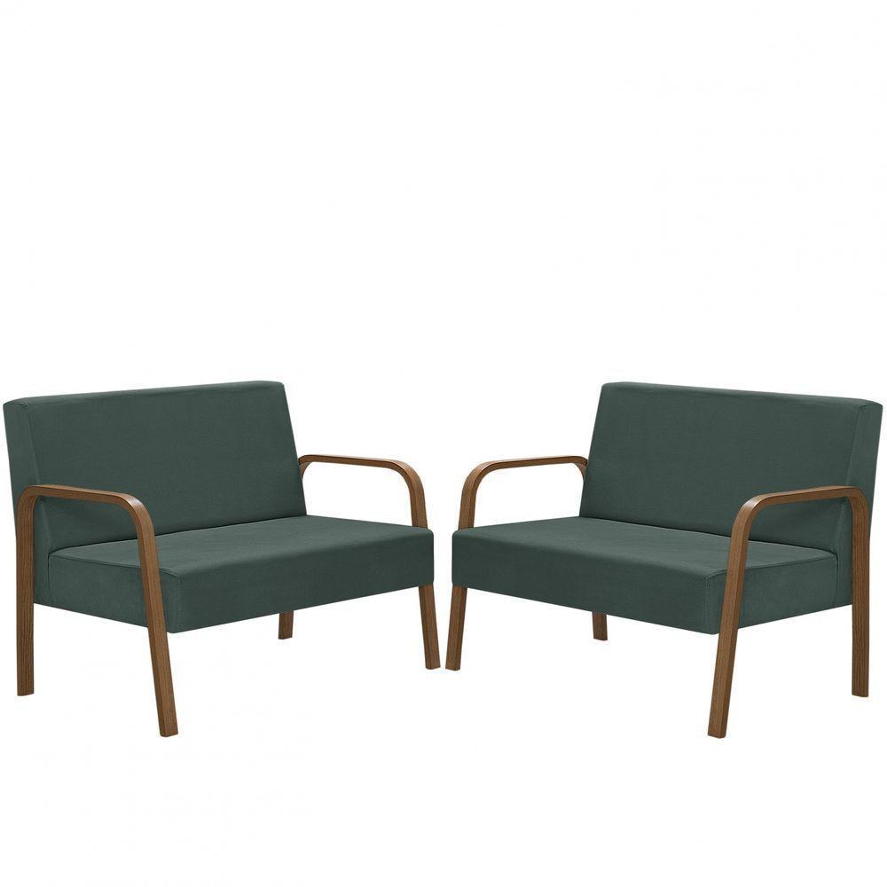 Kit Poltrona 2 Namoradeiras Jade Braço Madeira Verde - 1