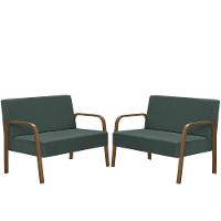 Kit Poltrona 2 Namoradeiras Jade Braço Madeira Verde - 1