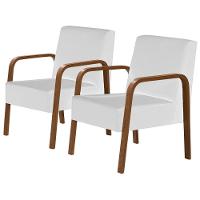 Kit 2 Poltronas Jade Braço Madeira Courino. Branco - 1