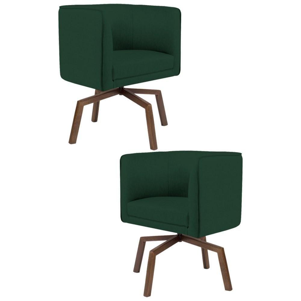 Kit 2 Poltronas Decorativas Base Ka Madeira Betina C-117 Linho Verde Musgo - Domi - 1