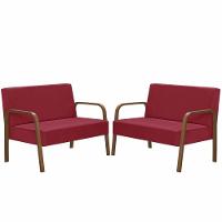 Kit 2 Poltrona 2 Lugares Luna Braço Madeira Vermelho - 1