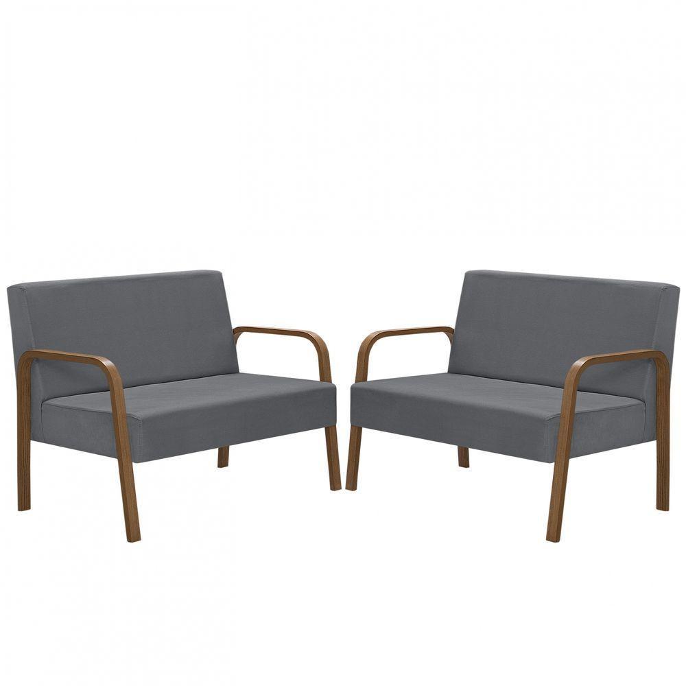 Kit 2 Namoradeiras Jade Braço Madeira Suede Grafite - 1